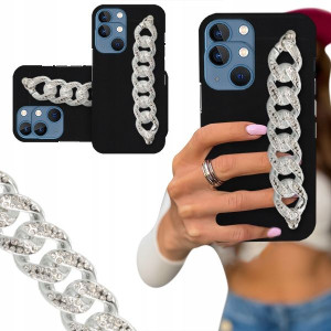 ETUI BLINK CZARNY MAT do IPHONE 14 Łańcuch Srebrny