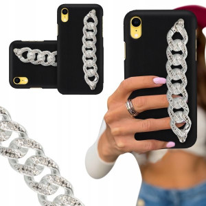 ETUI BLINK CZARNY MAT do IPHONE XR Łańcuch Srebrny