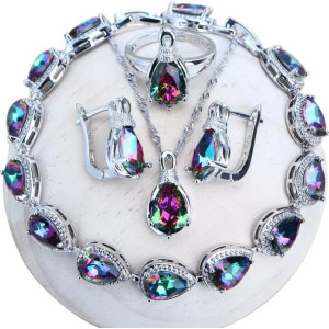 Srebrny Komplet Biżuterii 925 Ślub Swarovski