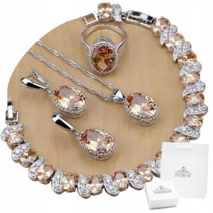 Srebrny Komplet Biżuterii 925 Ślub Swarovski