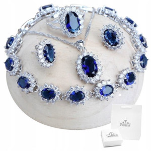 Srebrny Komplet Biżuterii 925 Ślub Swarovski