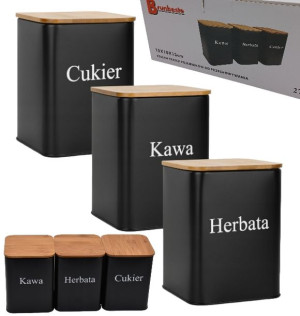 Pojemniki Kawa Herbata Cukier Zestaw Czarne Bb