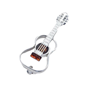 Broszka Srebrna z Bursztynem Bałtyckim Gitara