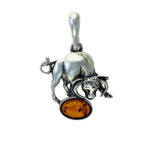 Wisiorek Srebrny z Bursztynem Bałtyckim Zodiak Byk