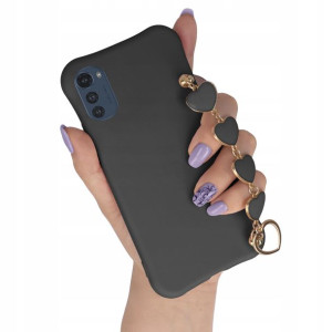 Etui Mat Czarny do MOTOROLA E32 Łańcuszek Serce