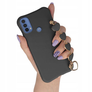 Etui Mat Czarny do MOTOROLA E40 Łańcuszek Serce