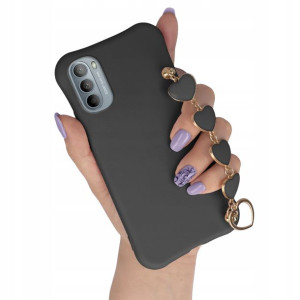 Etui Mat Czarny do MOTOROLA G31 4G Łańcuszek Serce