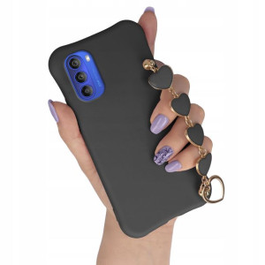Etui Mat Czarny do MOTOROLA G51 5G Łańcuszek Serce
