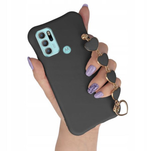 Etui Mat Czarny do MOTOROLA G60s Łańcuszek Serce