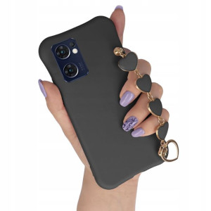 Etui Mat Czarny do OPPO RENO 7 5G Łańcuszek Serce