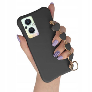 Etui Mat Czarny do OPPO RENO 7Z 5G Łańcuszek Serce