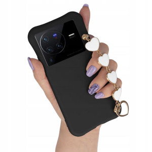 Etui Matowe Czarny do VIVO X80 PRO Łańcuszek Serce