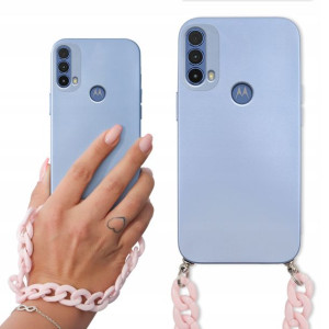 Etui Metalic Niebieski do MOTOROLA E30 Łańcuszek