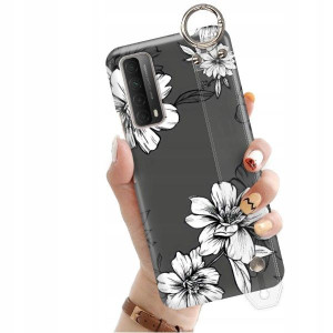 ETUI z PASKIEM do HUAWEI P SMART 2021 Kwiaty Wzory
