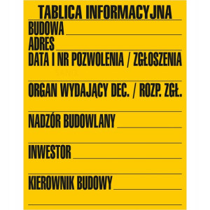 Tablica Informacyjna Budowlana Informacja 90x70 Cm