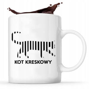 KUBEK Biały z nadruk Prezent wzór KOT KRESKOWY 01