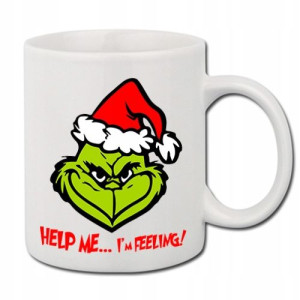 Kubek Biały z nadrukiem na PREZENT Wzór GRINCH 01