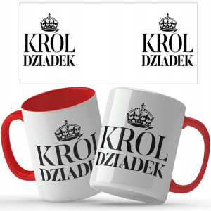 KUBEK Czerwony Prezent KRÓL DZIADEK Wiele WZORÓW