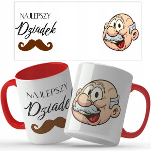 KUBEK Czerwony Prezent NAJLEPSZY DZIADEK Wzory MIX