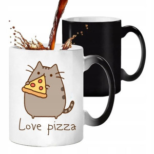 Kubek Magiczny Czarny Matowy Love Pizza Wzór 01