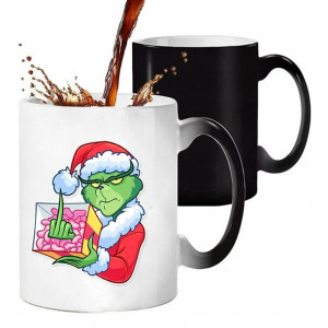 Kubek Magiczny Czarny Matowy Świąteczny Grinch 03