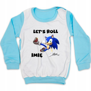 PIŻAMA TURKUSOWA Twoje IMIĘ SONIC MiX Wzory 128 cm