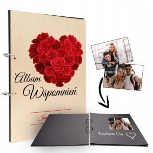 DREWNIANY ALBUM na ZDJĘCIA Wzory IMIĘ Walentynki