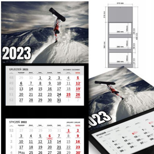 KALENDARZ Ścienny 2023 SNOWBOARD Sport MiX WZORÓW