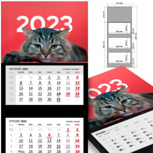 KALENDARZ Trójdzielny 2023 KOTY Kotki MIX WZORÓW