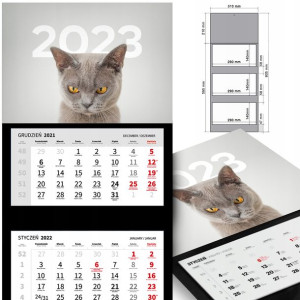 KALENDARZ Trójdzielny 2023 KOTY Kotki MIX WZORÓW