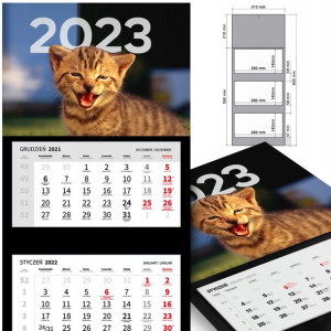 KALENDARZ Trójdzielny 2023 KOTY Kotki MIX WZORÓW