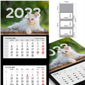 KALENDARZ Trójdzielny 2023 KOTY Kotki MIX WZORÓW