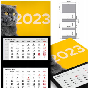 KALENDARZ Trójdzielny 2023 KOTY Kotki MIX WZORÓW