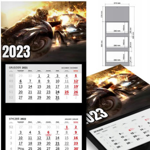 KALENDARZ Trójdzielny 2023 MOTOCYKLE Samochody MiX
