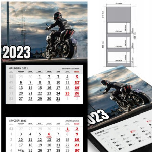 KALENDARZ Trójdzielny 2023 MOTOCYKLE Samochody MiX