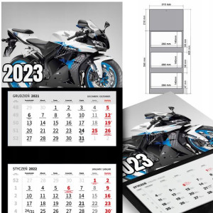 KALENDARZ Trójdzielny 2023 MOTOCYKLE Samochody MiX