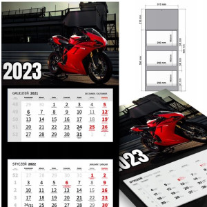 KALENDARZ Trójdzielny 2023 MOTOCYKLE Samochody MiX