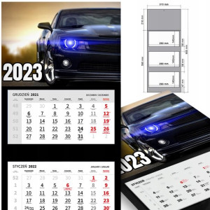 KALENDARZ Trójdzielny 2023 MOTORYZACJA Dużo WZORÓW