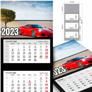 KALENDARZ Trójdzielny 2023 MOTORYZACJA Dużo WZORÓW