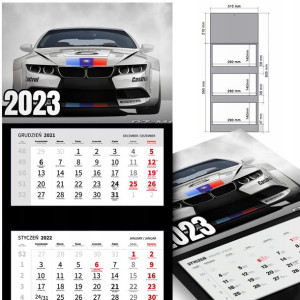 KALENDARZ Trójdzielny 2023 MOTORYZACJA Dużo WZORÓW