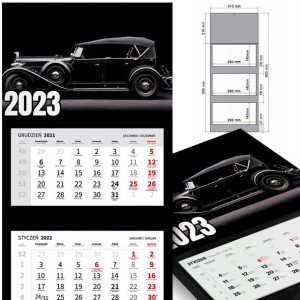 KALENDARZ Trójdzielny 2023 RETRO SAMOCHODY Wzory
