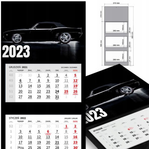 KALENDARZ Trójdzielny 2023 RETRO SAMOCHODY Wzory