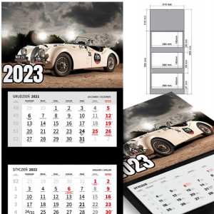 KALENDARZ Trójdzielny 2023 RETRO SAMOCHODY Wzory