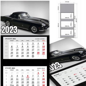 KALENDARZ Trójdzielny 2023 RETRO SAMOCHODY Wzory