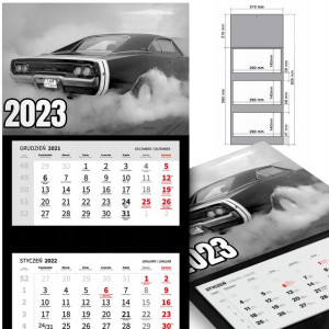 KALENDARZ Trójdzielny 2023 RETRO SAMOCHODY Wzory