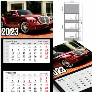 KALENDARZ Trójdzielny 2023 RETRO SAMOCHODY Wzory