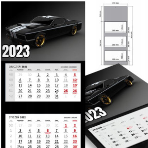 KALENDARZ Trójdzielny 2023 RETRO SAMOCHODY Wzory