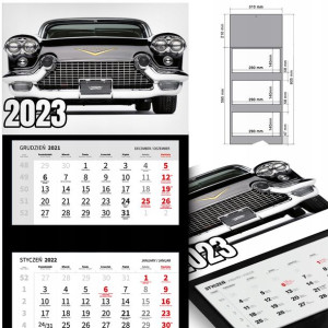 KALENDARZ Trójdzielny 2023 RETRO SAMOCHODY Wzory