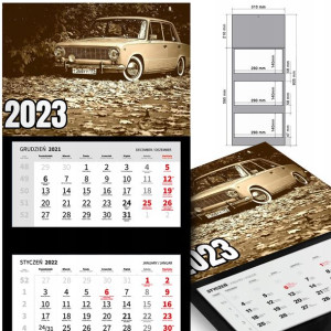 KALENDARZ Trójdzielny 2023 RETRO SAMOCHODY Wzory