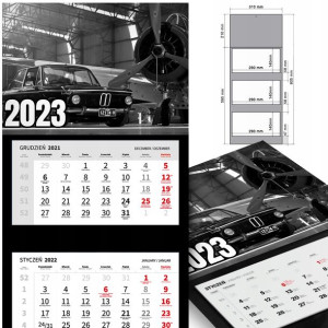 KALENDARZ Trójdzielny 2023 RETRO SAMOCHODY Wzory